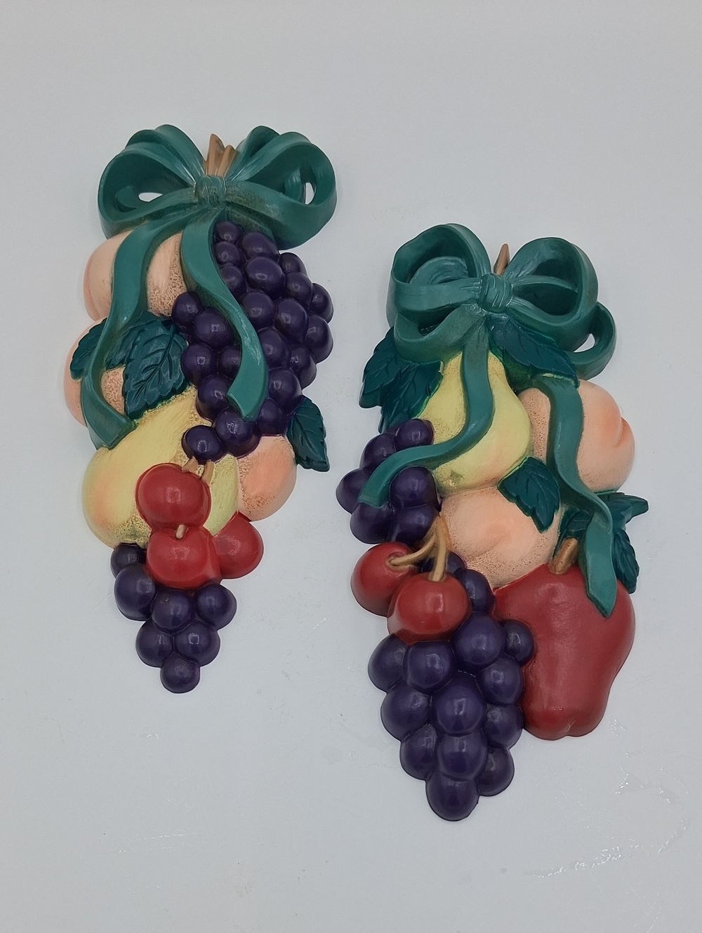 Vintage HomeCo Fruit Wall Plaque Pair with Bows - Peach, Purple, Red, Green